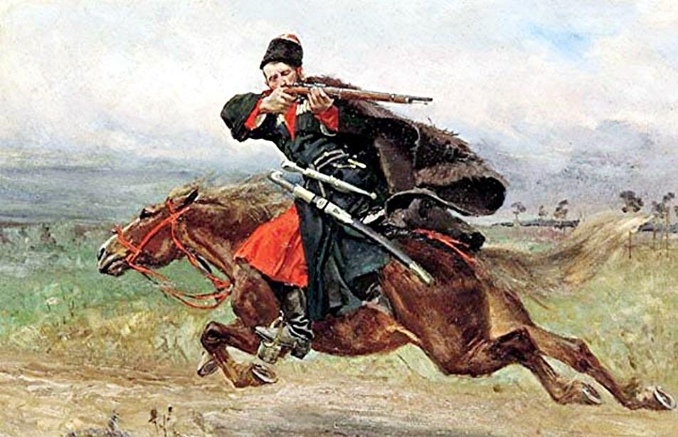 Illustration d’un cavalier cosaque du XVIIIe siècle armé d’un fusil